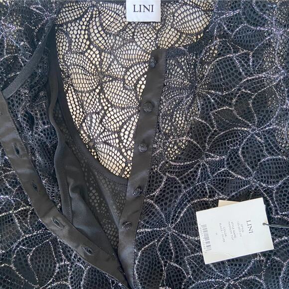 LINI Black Lace Button Up Blouse Size M - Picture 7 of 10
